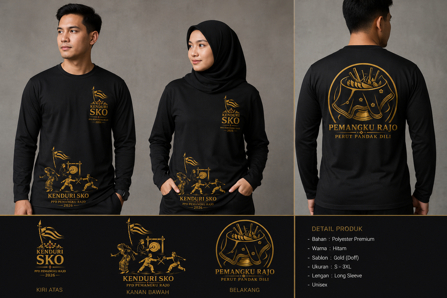 Kaos lengan panjang sablon gold